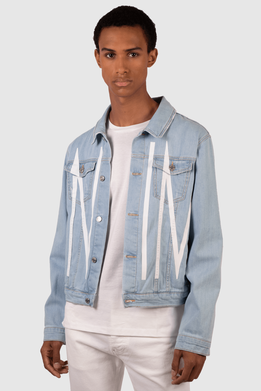 Off white denim jacket on sale temperature