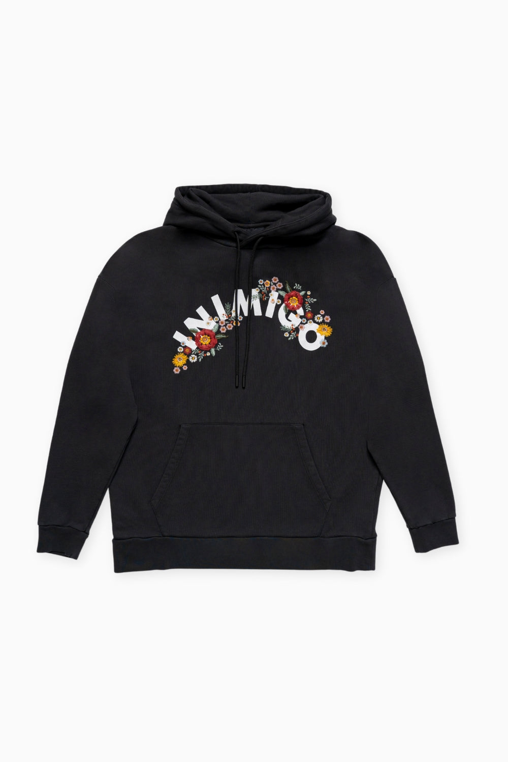 INIMIGO LOGO FLOWERS OVERSIZED BLACK HOODIE FLAT