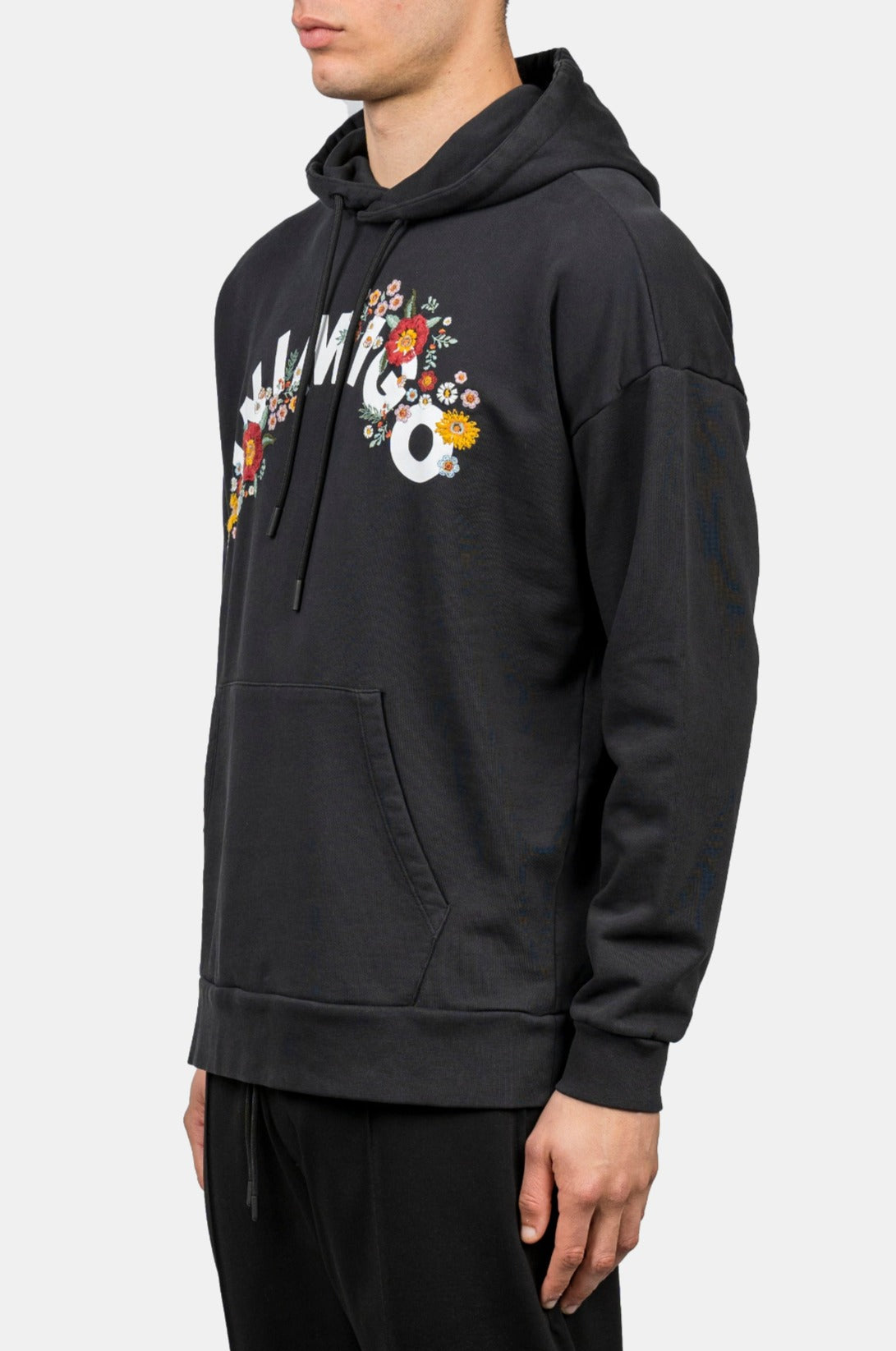 INIMIGO LOGO FLOWERS OVERSIZED BLACK HOODIE SIDE