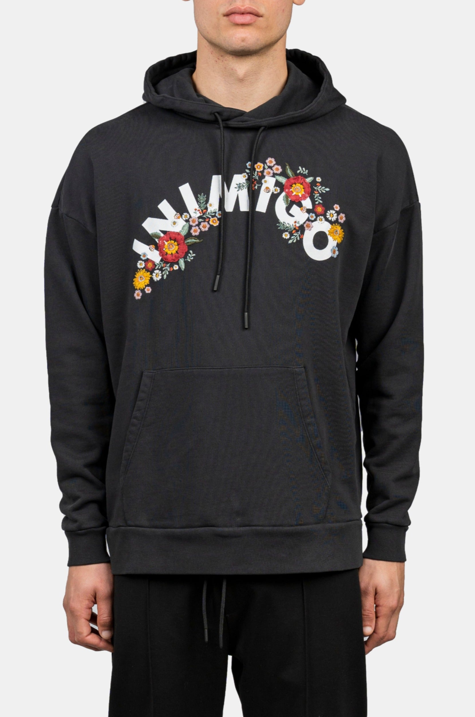 INIMIGO LOGO FLOWERS OVERSIZED BLACK HOODIE FRONT