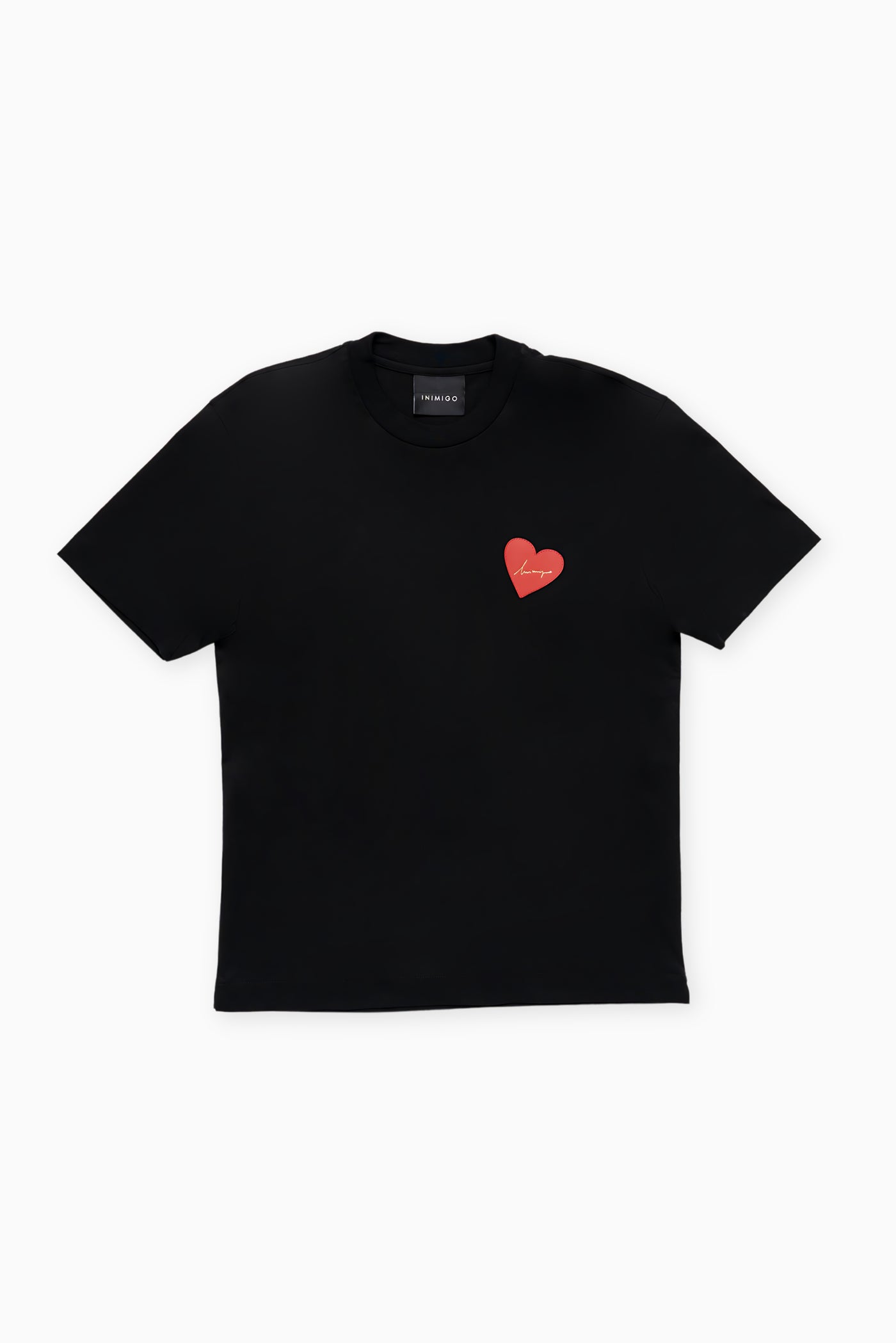 INIMIGO T-SHIRT BLACK WITH RED HEART FRONT FLAT