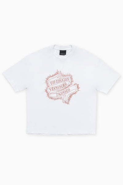 UN CORAZON OVERSIZED WHITE T-SHIRT FLAT